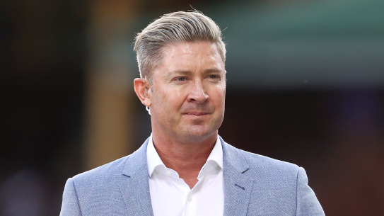 Michael Clarke on commentary duty during the 2020 ICC men’s Twenty20 World Cup.