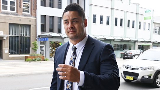 Jarryd Hayne arrives at court on Monday.