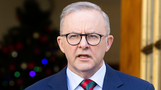 Prime Minister Anthony Albanese during a press conference at Parliament House in Canberra.