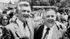 Bob Hawke and Alan Bond celebrate the America’s Cup win in 1983.