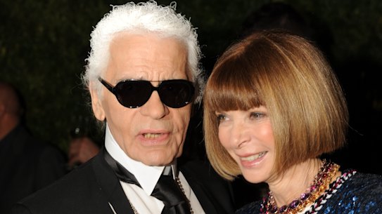 Karl Lagerfeld (L) and Anna Wintour attend the Museum of Modern Art’s fourth annual Film Benefit. in 2011.