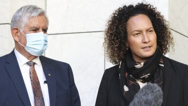 Healing Foundation CEO Fiona Cornforth alongside Indigenous Australians Minister Ken Wyatt at Parliament House.