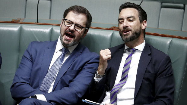 Tim Hammond (right) in Parliament with fellow Labor MP Ed Husic. 