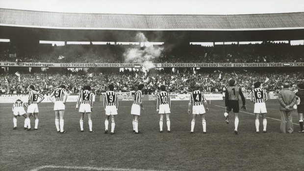 Juventus players line up before their match against Australia at the MCG.