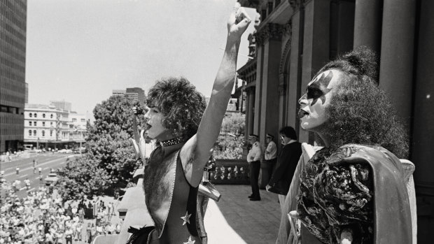 Paul Stanley and Gene Simmons at the Sydney Town Hall during the Kiss Australian tour in 1980.