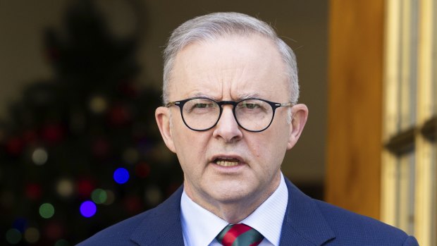 Prime Minister Anthony Albanese during a press conference at Parliament House in Canberra.