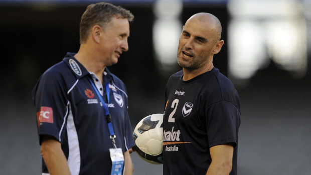 Good old days: Former Victory coach Ernie Merrick with captain Kevin Muscat in 2010.