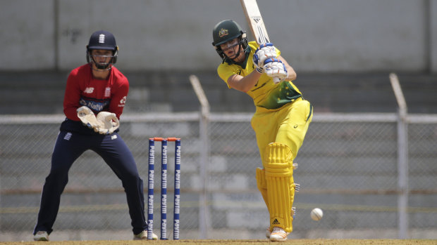 Australia's Ellyse Perry bats during the Women's T20 Triangular Series cricket match against England in Mumbai.