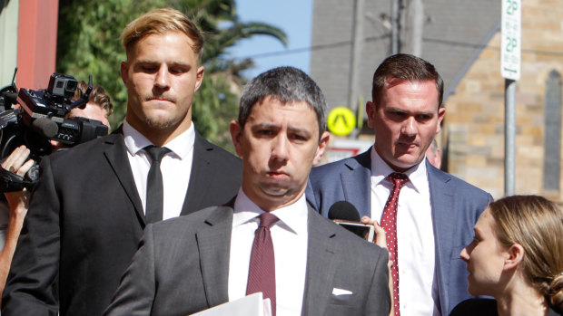 Not-guilty plea: Jack de Belin leaves Wollongong Courthouse after the start of his sexual assault case. 