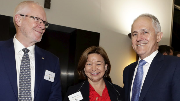 ABC chairman Justin Milne, former ABC managing director Michelle Guthrie and former prime minister Malcolm Turnbull.