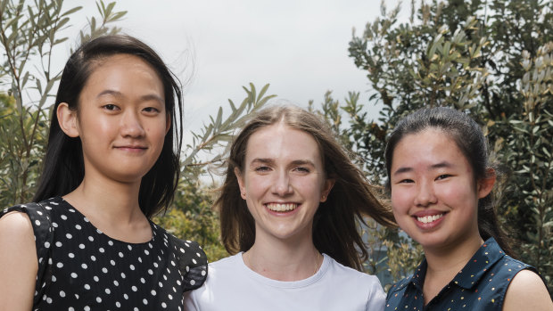 Left to right, Jocelin Shing-Yan from James Ruse Agricultural High School, Louise Godhard from SCEGGS Darlinghurst, and Eunice Wah Yan Cheng from James Ruse. 
