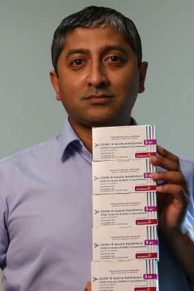 Dr Umair Masood with the oversupply of the AstraZeneca vaccine he was given by the government.