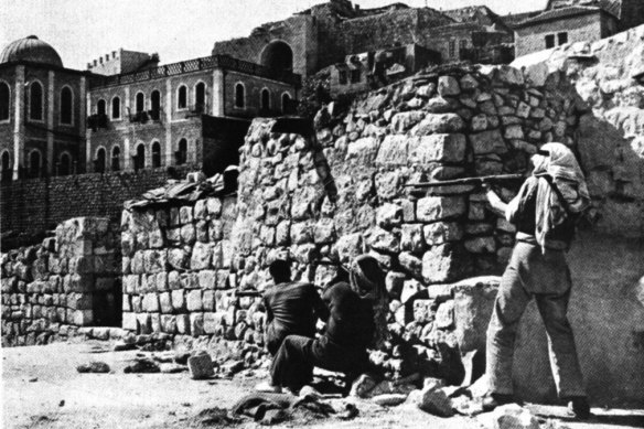 The Arab Legion attacking the Jewish Quarter of Jerusalem.