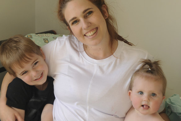 Cassie Rogers with her children Ollie, 4, and Elodie, 11 months.