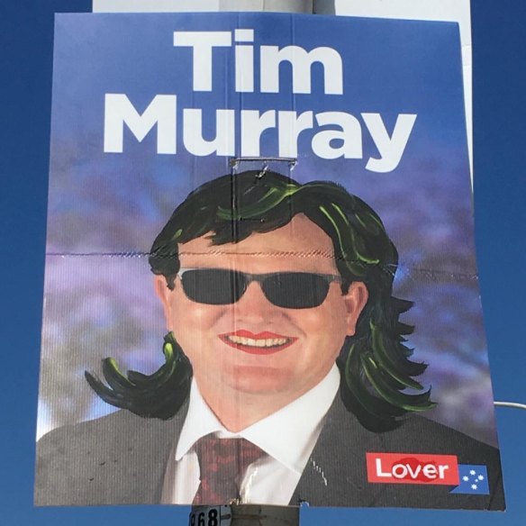 A defaced poster for the ALP’s Tim Murray.