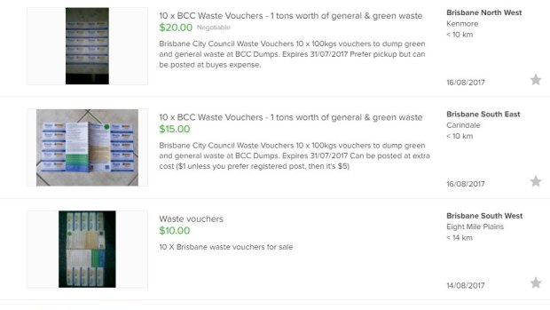 More than 40 listings of Brisbane City Council waste vouchers were on Gumtree on Friday