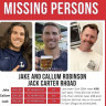 A missing persons poster for Australian brothers Jake and Callum Robinson and American Jack Carter Rhoad.