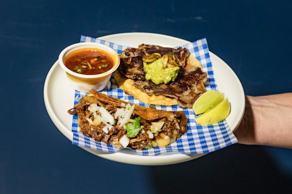Quessabiria and carne asada tacos.