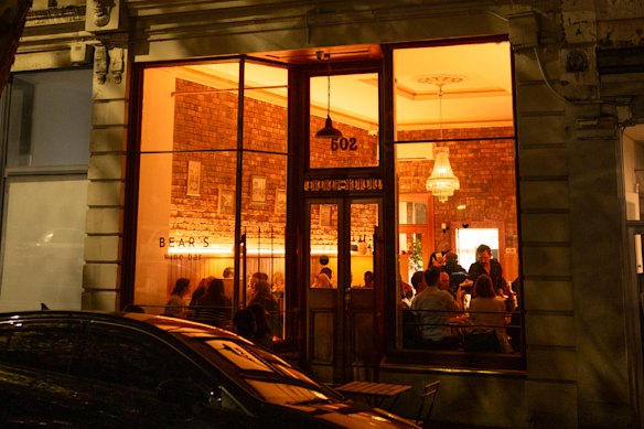 The inviting exterior of Bear's Wine Bar in North Melbourne.