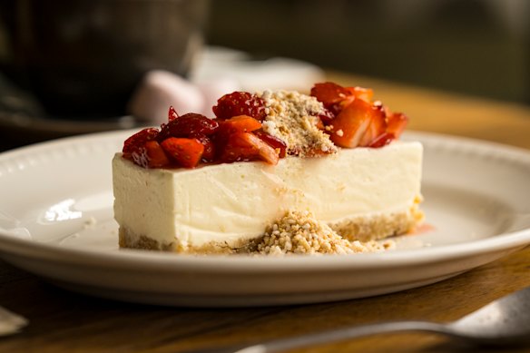 The goat’s curd cheesecake with macadamia, white sesame and coconut.