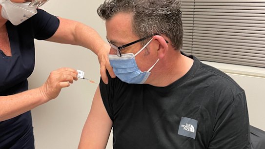 Premier Daniel Andrews released this photo showing himself getting vaccinated against COVID-19 on Wednesday.