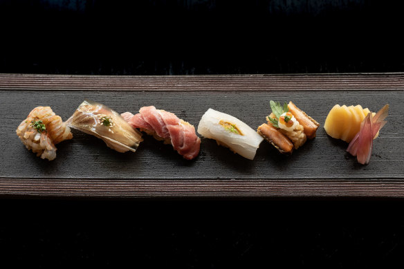 The sushi selection from Sokyo’s omakase menu.