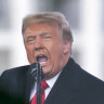Then President Donald Trump speaks at a January 6 rally protesting the certification of Joe Biden’s election win.