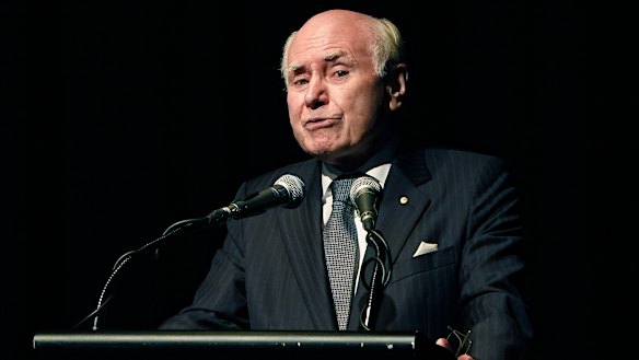 Former Australian Prime Minister John Howard delivers the eulogy during a State Memorial Service for former deputy Prime Minister Doug Anthony, at Tweed Heads in NSW.