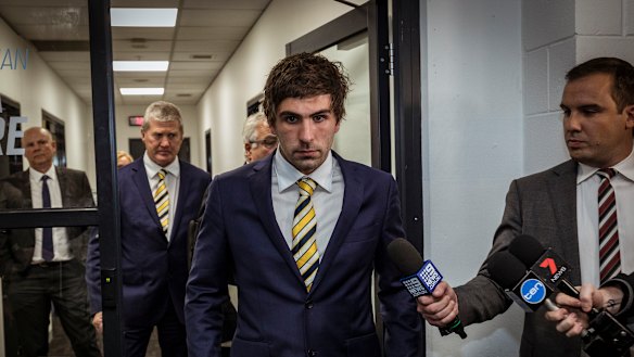 Andrew Gaff leaves the tribunal.