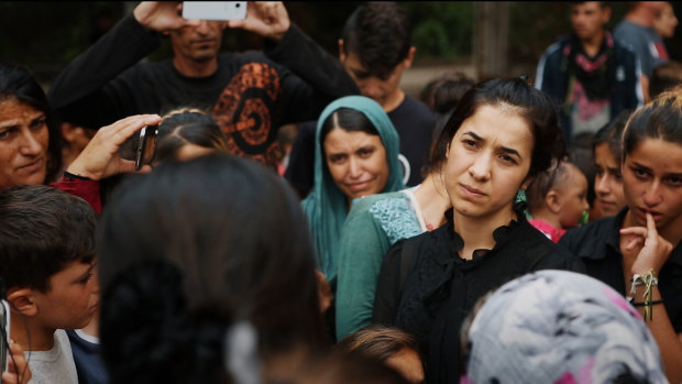 Nadia Murad is the subject of Alexandria Bombach's <i>On Her Shoulders</i>. 