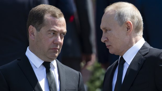 Russian Prime Minister Dmitry Medvedev left, with Russian President Vladimir Putin is said to have played "Robin to Putin's Batman". 