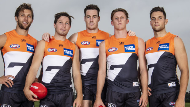 Some of the leading Giants (From left) Matt De Boer, Toby Greene, Jeremy Cameron, Lachie Whitfield and Josh Kelly.