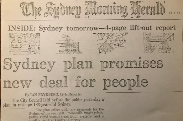The Herald front page on the City of Sydney Strategic Plan in 1971.