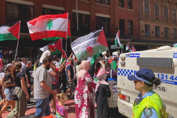 There was a heavy police presence at the pro-Palestinian rally.