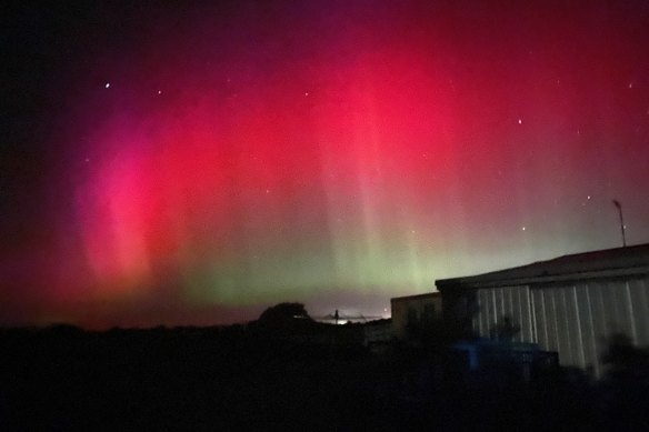 The Aurora Australis at 5am on Monday, as seen from Dutton Way in Bolwarra, near Portland.