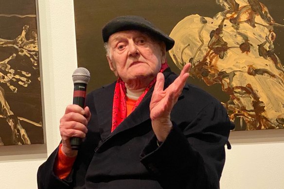 John Olsen at the opening of his 2021 retrospective.