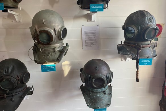 Display of the first hard-hats used by divers at Pearl Luggers.