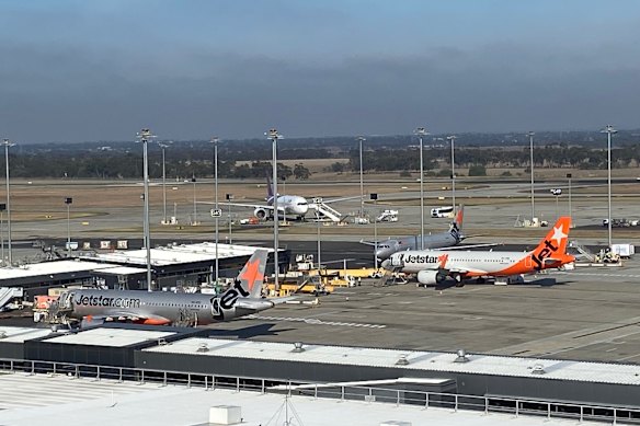 Jetstar aircraft at Melbourne’s Tullamarine airport.