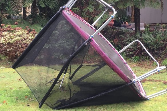 The wild winds bounced this trampoline onto its side in Olinda.