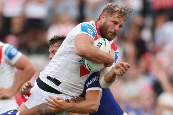 Dragons prop jack de Belin playing against Canterbury in round one.