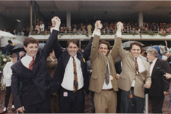 The winning Freedman brothers 
 - trainer Lee, Anthony, Michael and Richard - after Subzero won the Melbourne Cup in 1992. 