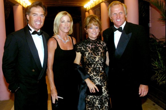 Norman with then great friend Andy Mill, Chris Evert and his first wife, Laura, in 2001. Five years later, Norman and Evert left their spouses for each other.