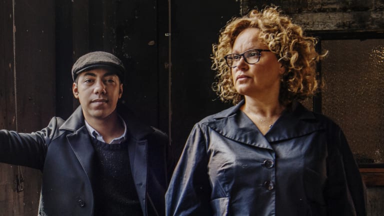 Actor Leah Purcell, right, with Hunter Page-Lochard at Carriageworks for the 25th anniversary of Screen Australia's Indigenous Department. 