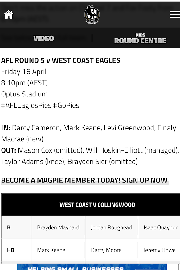 There was a typo in the Pies’ message to members before round five.