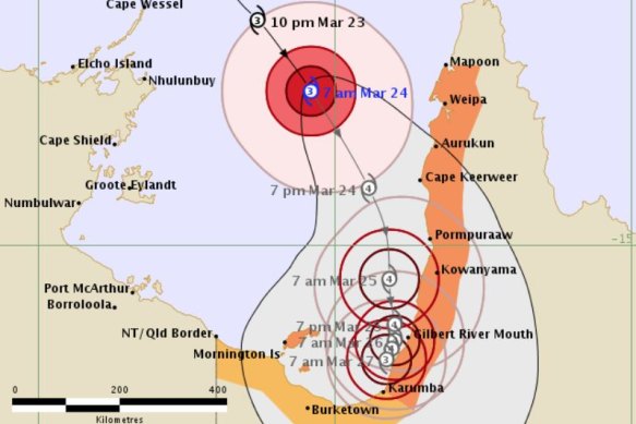 A forecast track map for Cyclone Nora.