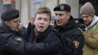 Roman Protasevich, pictured here being detained at a protest in Minsk in 2017, is a well-known opposition activist.