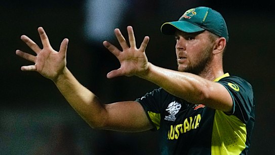 Josh Hazlewood during the match with Namibia.