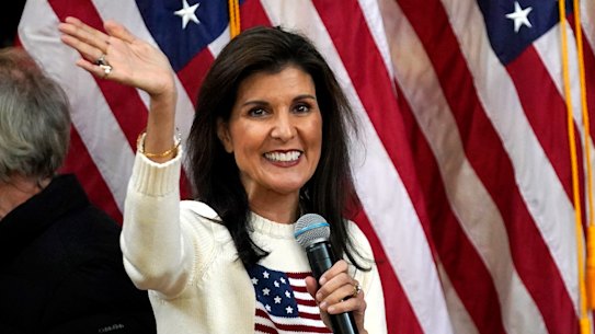 Republican presidential candidate Nikki Haley at a campaign event in Peterborough, New Hampshire.