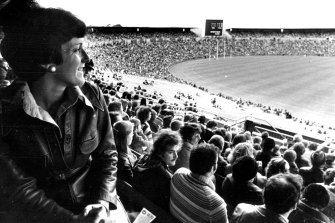 Gwen Crimmins, the wife of club legend Peter Crimmins, at a match in the1970s.