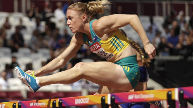 Sally Pearson in the heats of the 100m hurdles at the 2017 world championships, a meet that ended with a historic against-the-odds victory for the Olympic gold and silver medallist.  